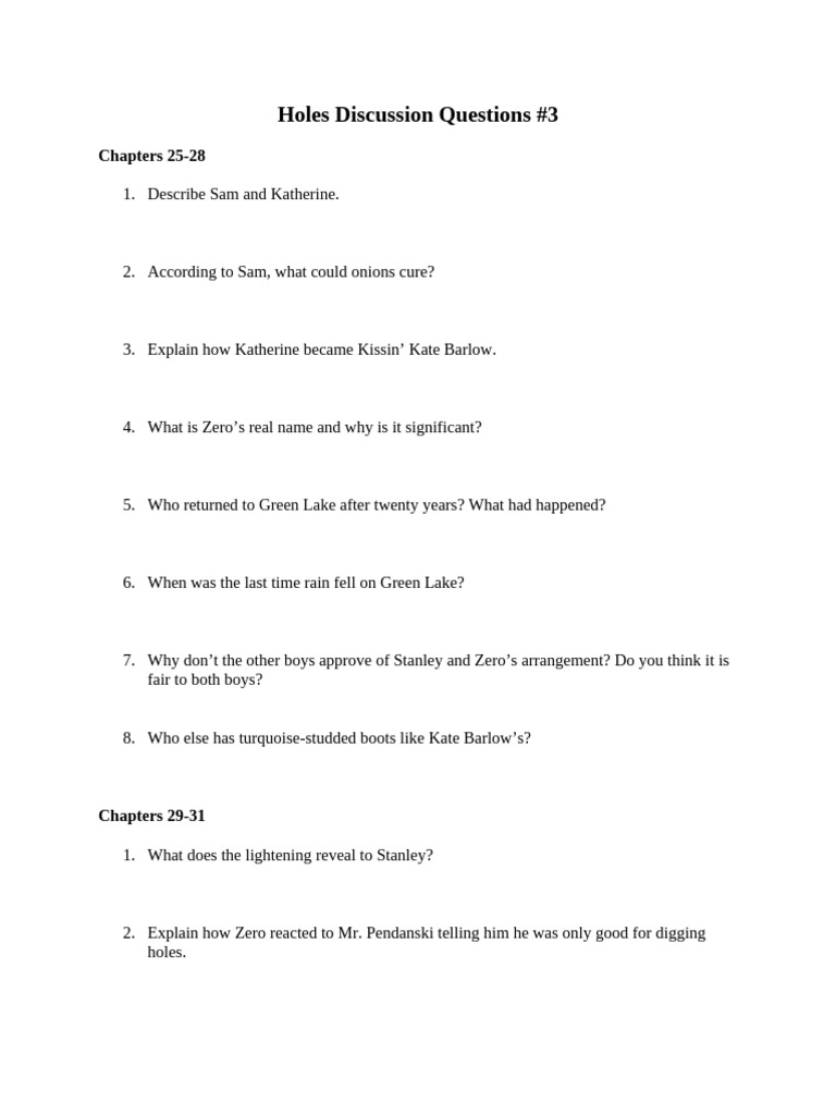 Holes Discussion Questions: Chapters 25-38 | PDF