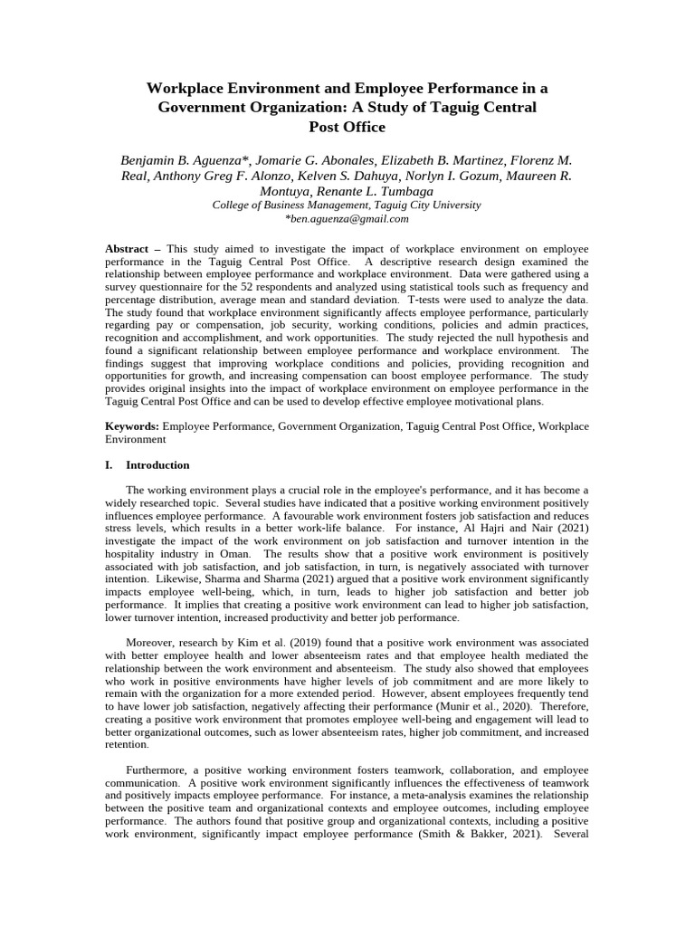 Impact of Workplace Environment on Performance | PDF | Job Satisfaction ...