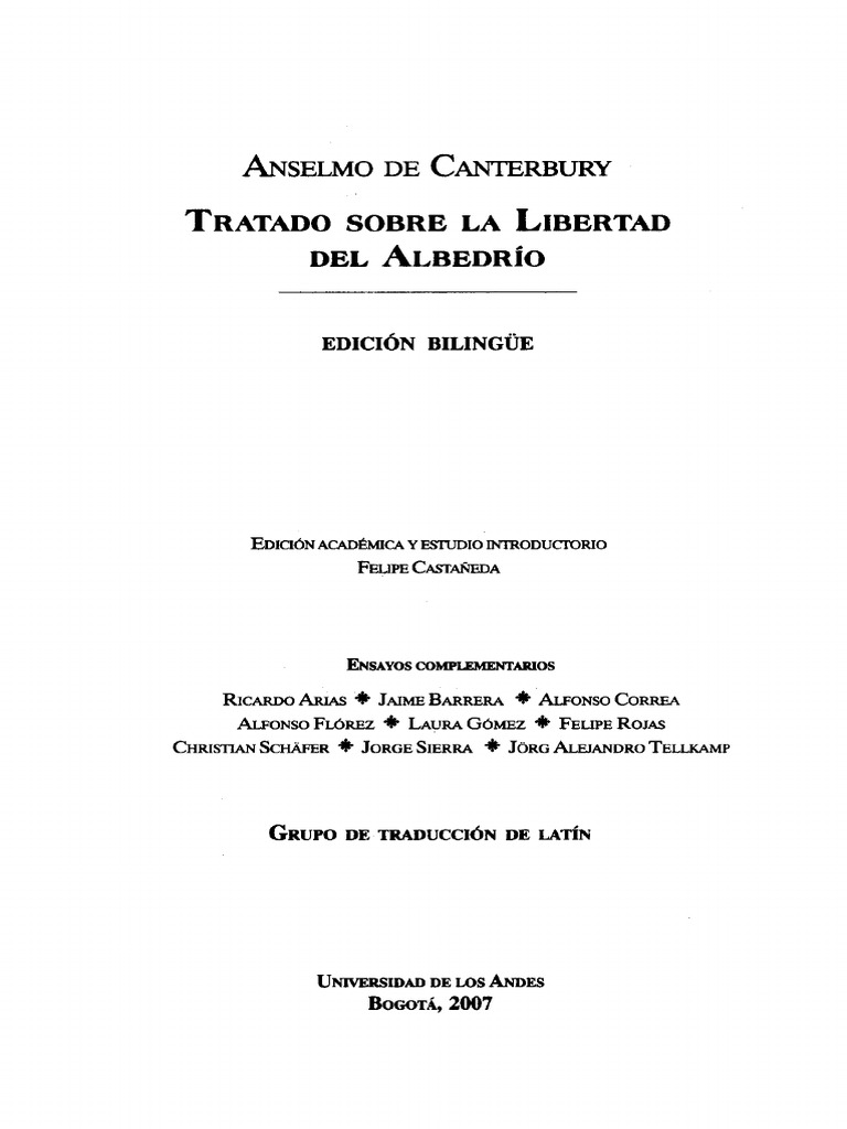 San Anselmo de Canterbury - Tratado Sobre La Libertad Del Libre ...