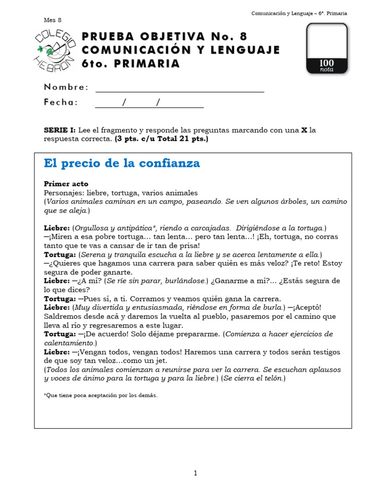 6P Mes-08 E Examen Lenguaje | PDF | Artes del Lenguaje y Comunicación ...