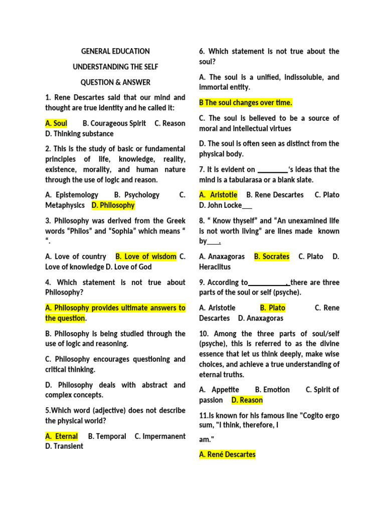 Understanding the Self: Key Philosophies | PDF | Soul | Philosophy Of Self