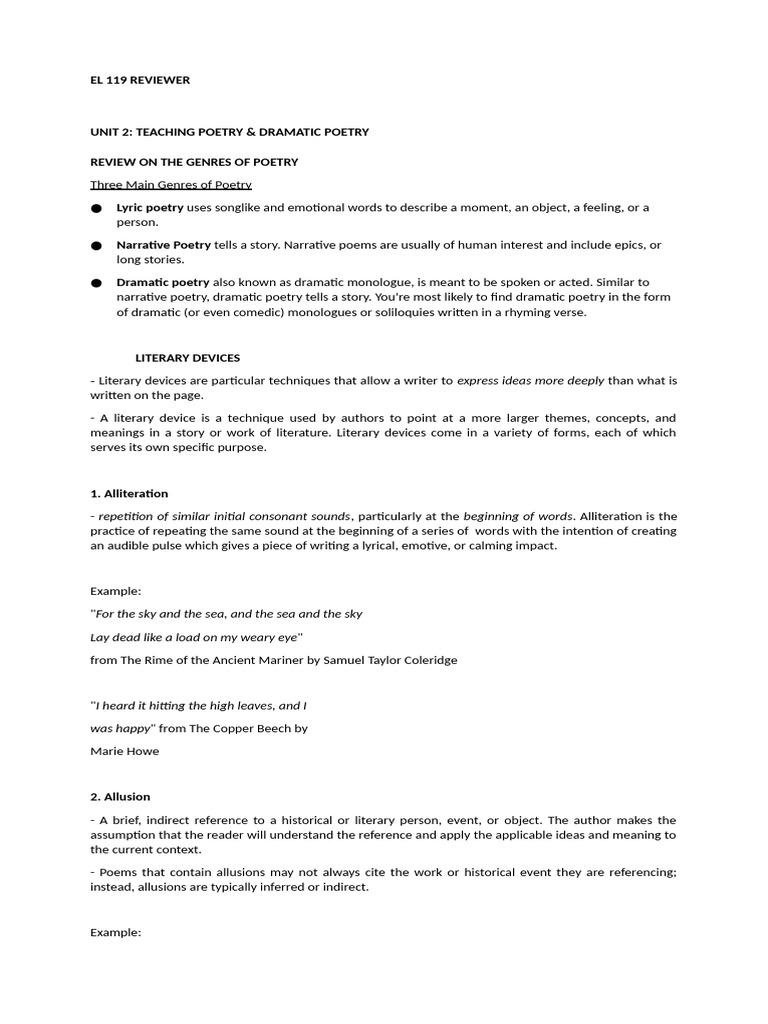 El 119 Reviewer Unit 23 | PDF | Poetry | Haiku