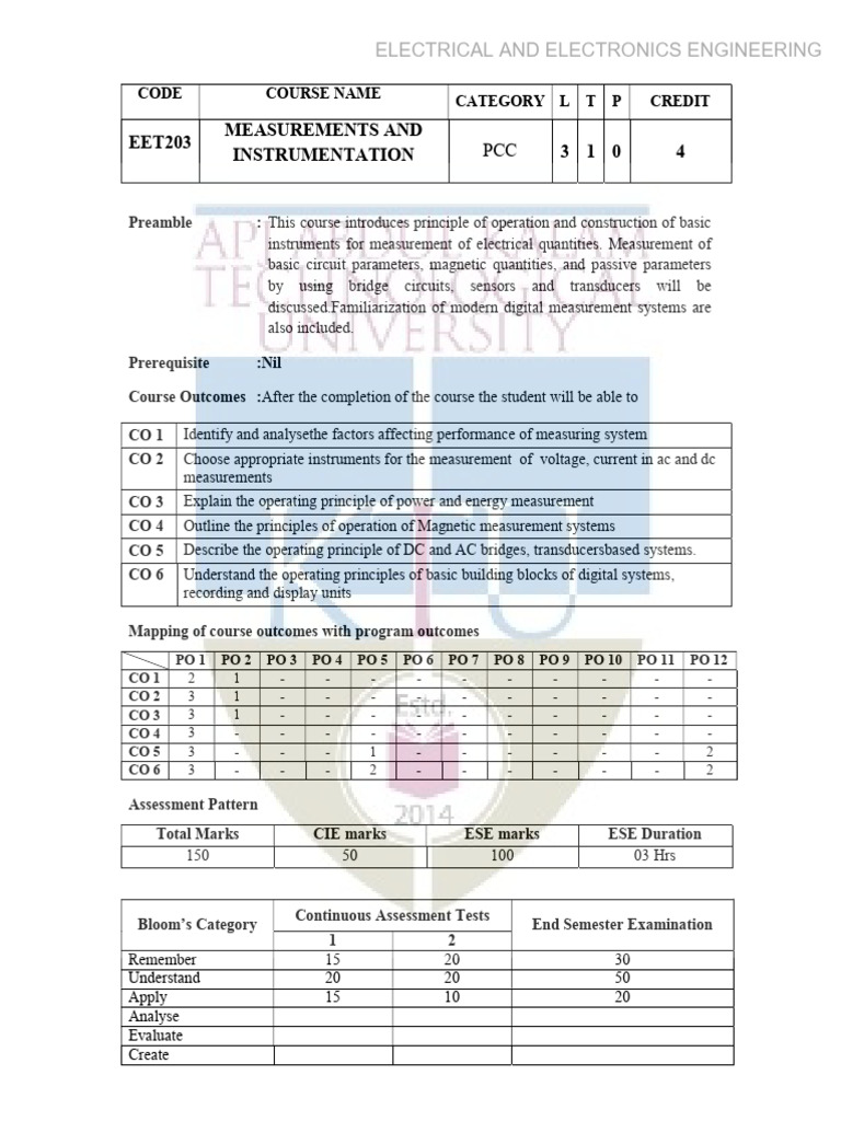 Measurements and Instrumentation Course Guide | PDF | Manufactured ...
