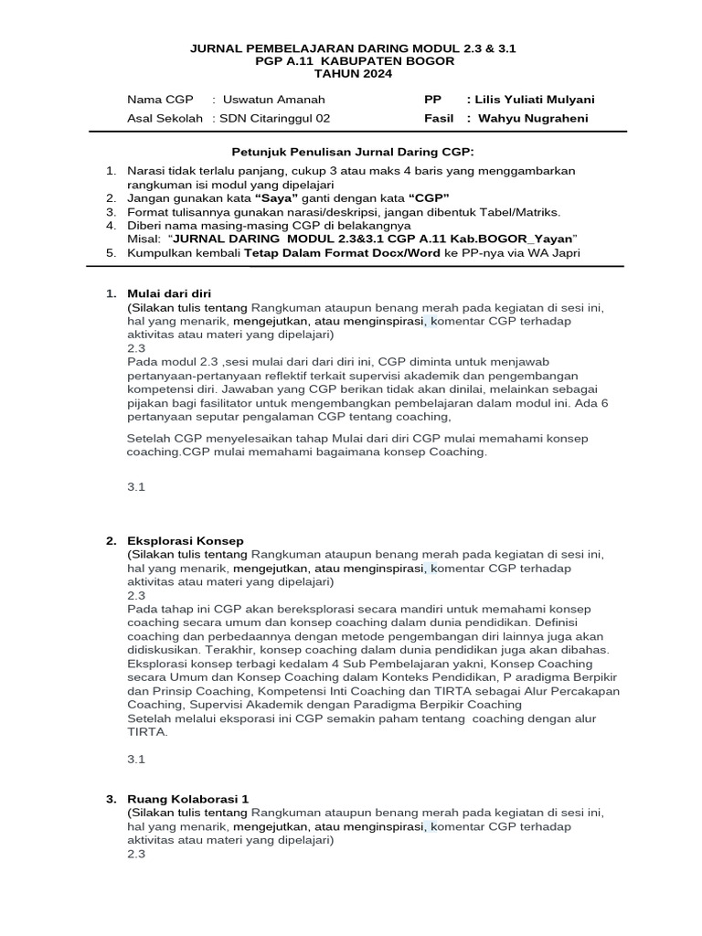 Jurnal Pembelajaran CGP Bogor | PDF | Karier & Perkembangan