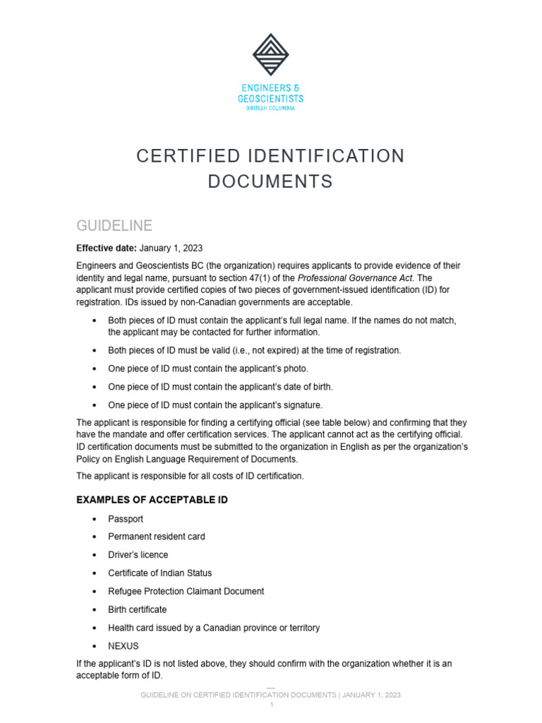 Certified ID Documents Guideline 2023 | PDF | Identity Document ...