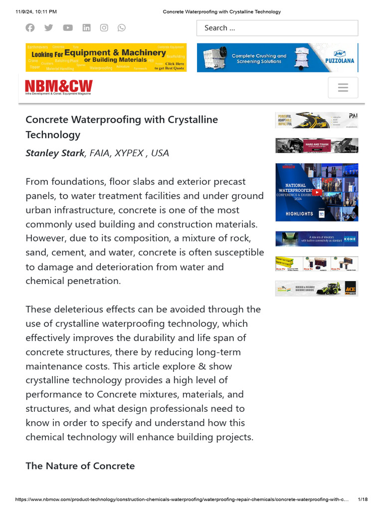 Crystalline Waterproofing for Concrete | PDF | Concrete | Porosity