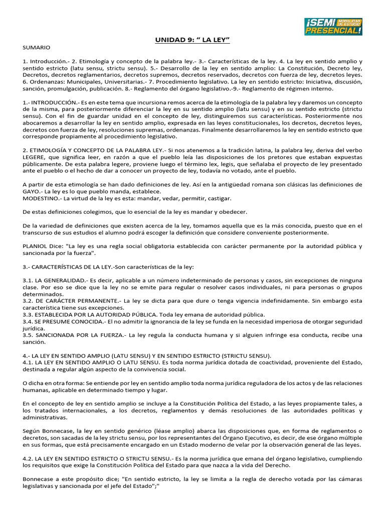 Concepto y Características de la Ley | PDF | Constitución | Regulación
