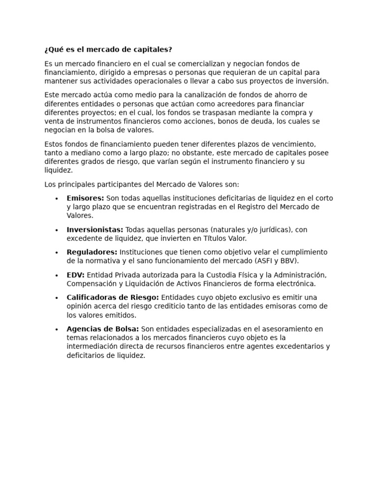 Qué Es El Mercado de Capitales | PDF | Bolsa | Bolsa de Valores