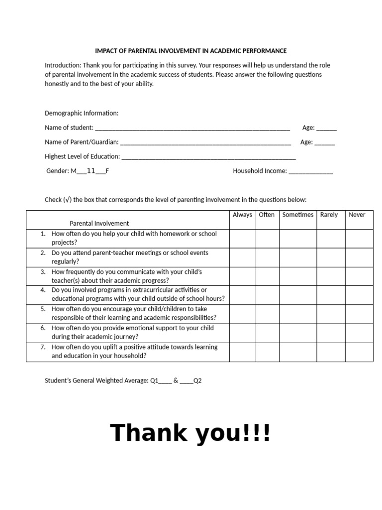 Impact of Parental Involvement in Academic Performance | PDF