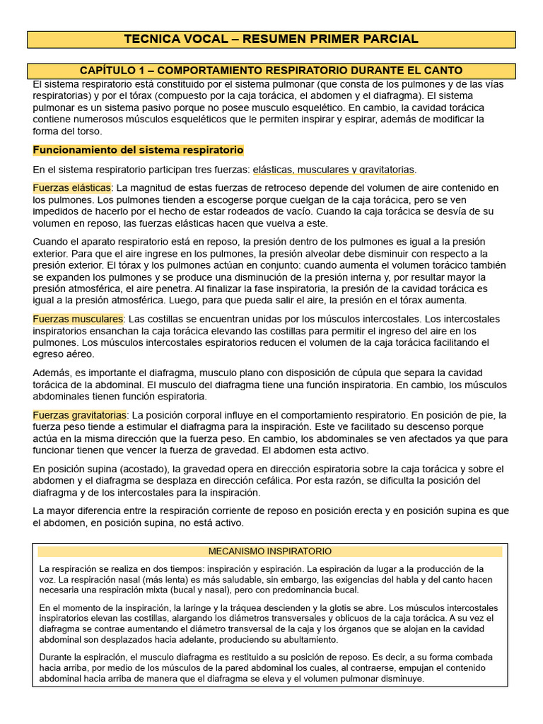 TECNICA VOCAL Resumen | PDF | Sistema respiratorio | Sonido