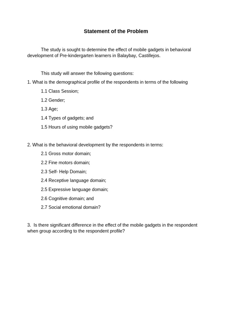 Statement of The Problem | PDF