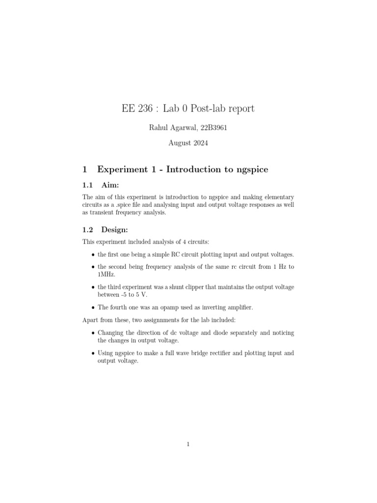 ngspice & NanoHub Lab Report Overview | PDF | Electrical Network ...