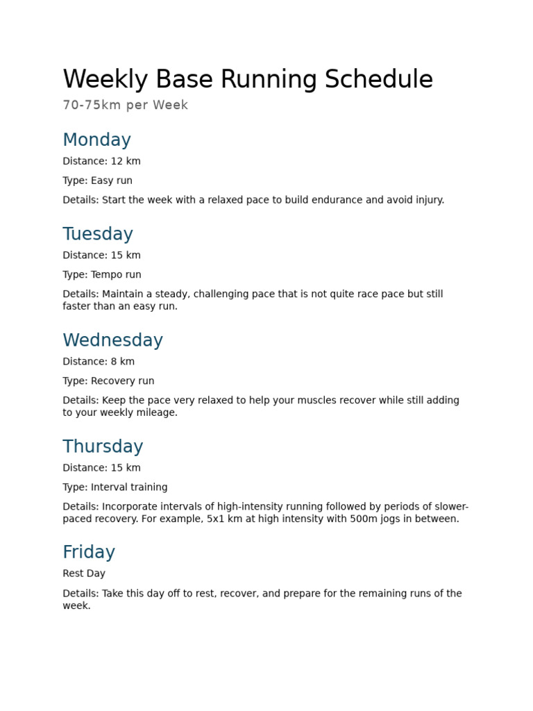 Weekly Base Running Schedule | PDF | Career & Growth | Lifestyle