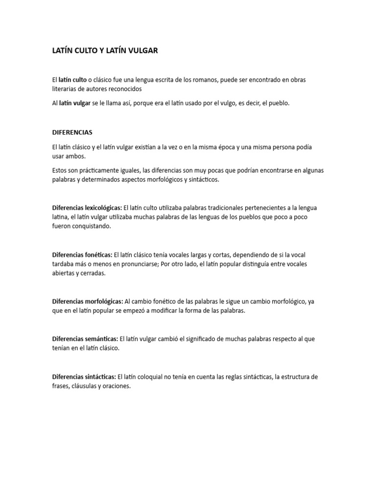Diferencias entre latín culto y vulgar | PDF | latín | Lengua española