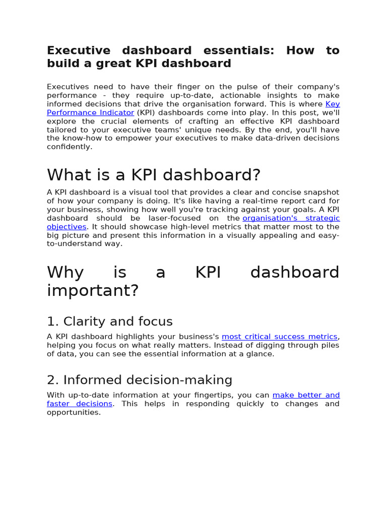 Essential Guide to Building KPI Dashboards | PDF | Performance ...