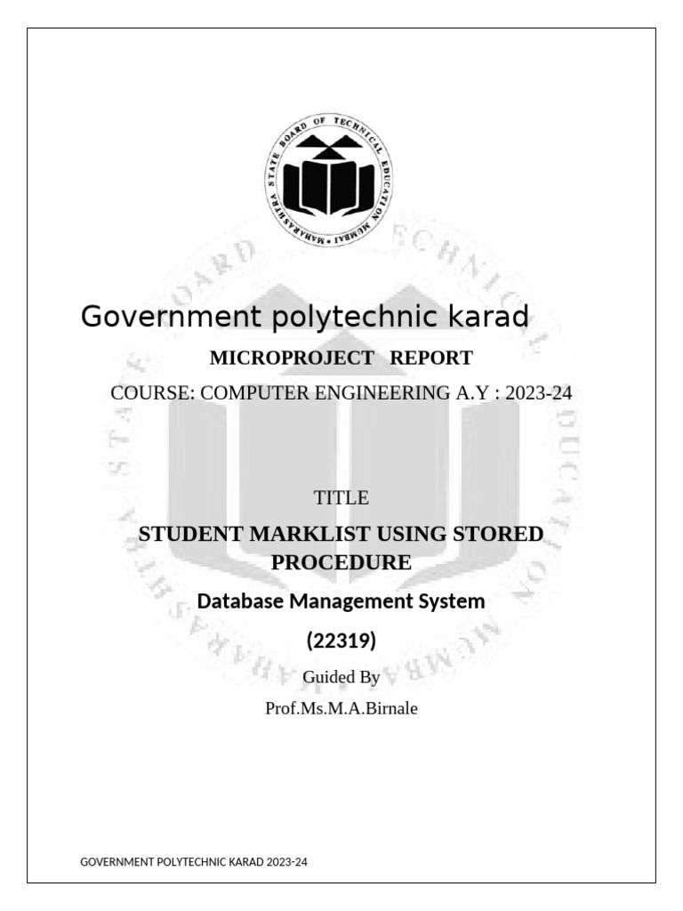 Student Marklist Project Report 2023-24 | PDF | Databases | Sql
