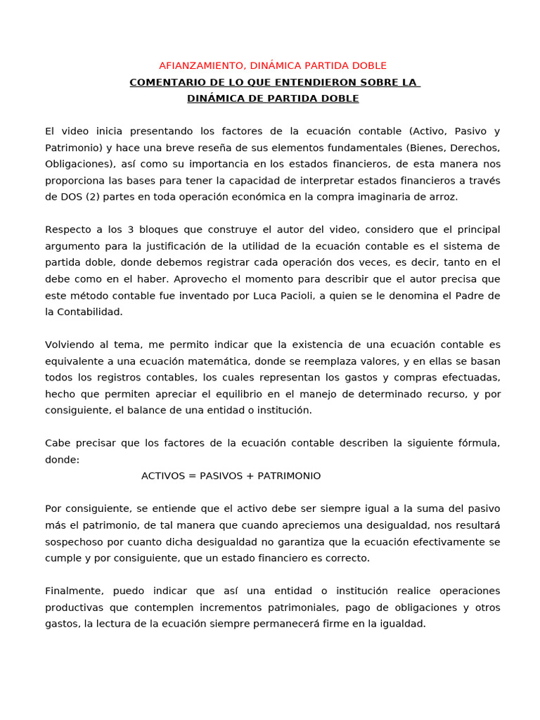 Dinámica Partida Doble Contable | PDF