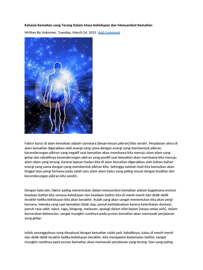 Rahasia Kematian Yang Terang Dalam Masa Kehidupan Dan Menyambut