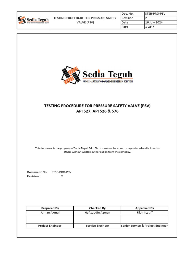 Pressure Safety Valve Testing Procedure | PDF | Valve | Leak