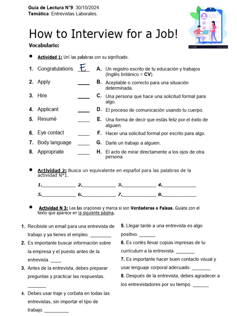 Job Interview Tips and Vocabulary Guide | PDF