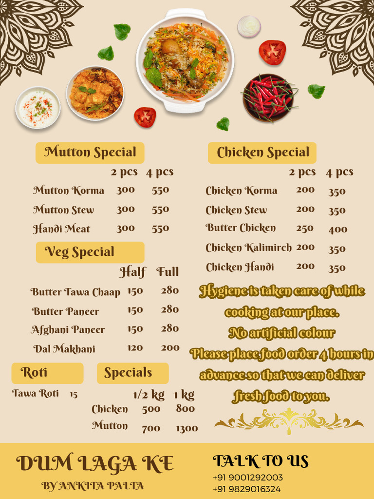 Yellow Indian Restaurant Menu Template | PDF