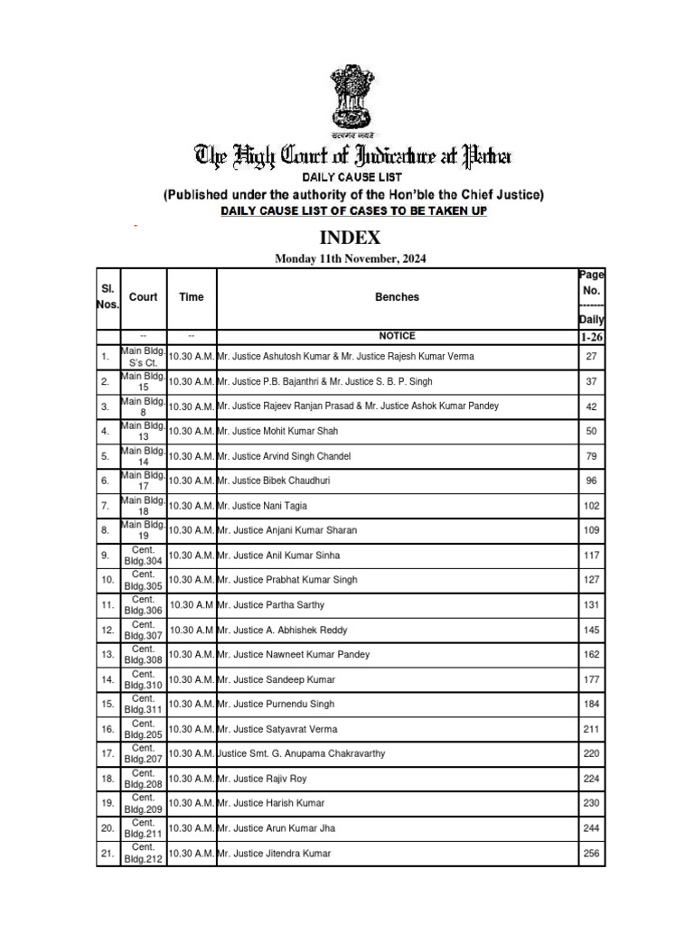 Patna High Court Daily Notice, Nov 2024 | PDF | Advocate | Judge