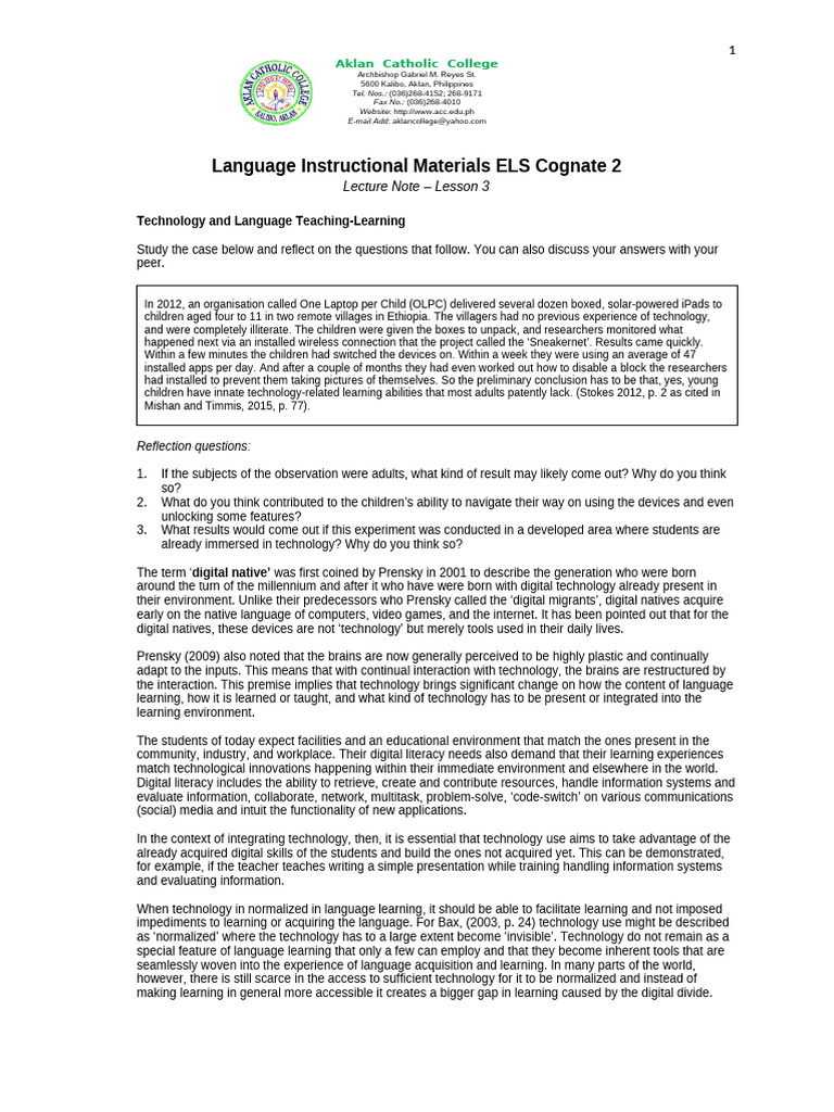 Lecture Note 3 Language Instructional Materials | PDF | Constructivism ...