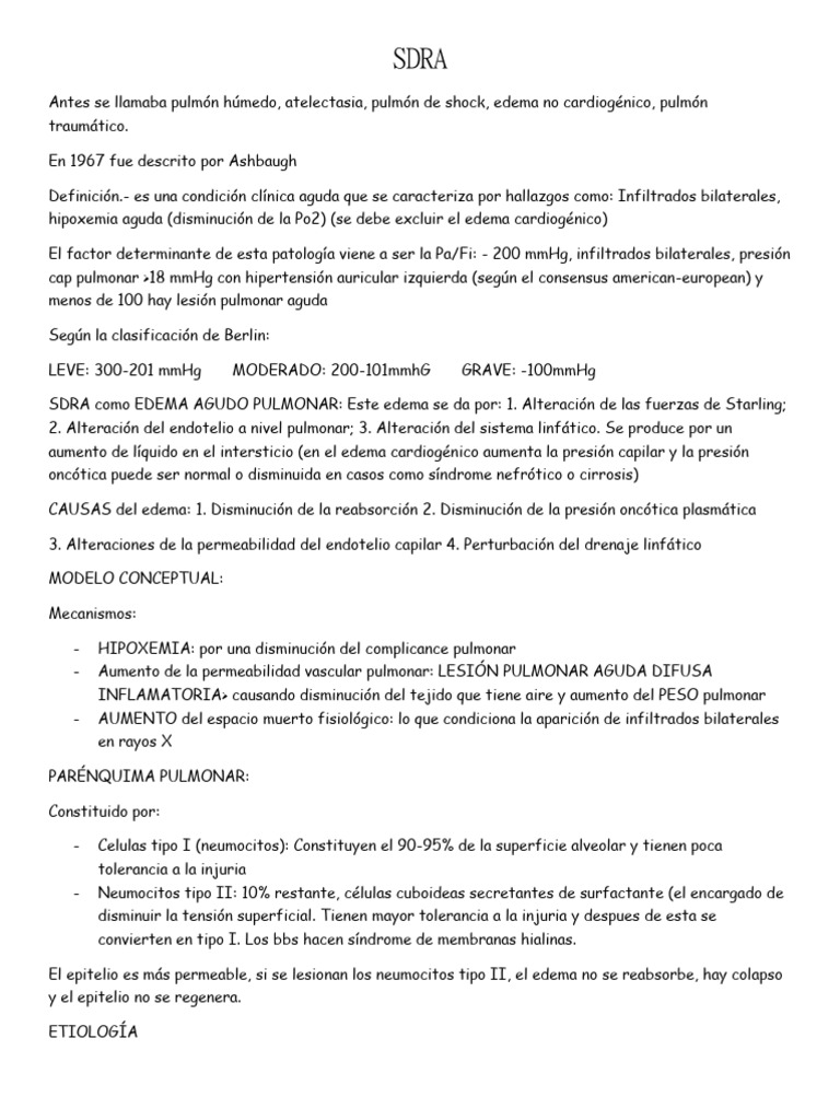 SDRA: Definición, Causas y Fisiopatología | PDF | Edema ...