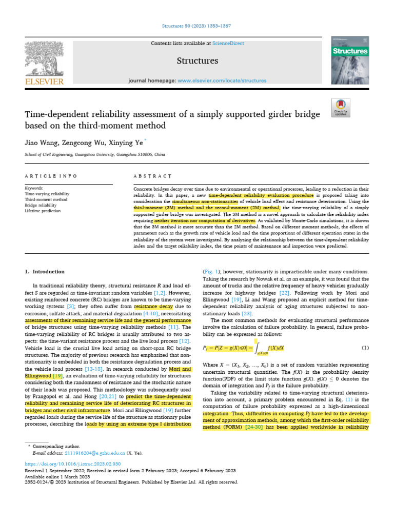 Time-Dependent Reliability of Bridges | PDF | Reliability Engineering ...