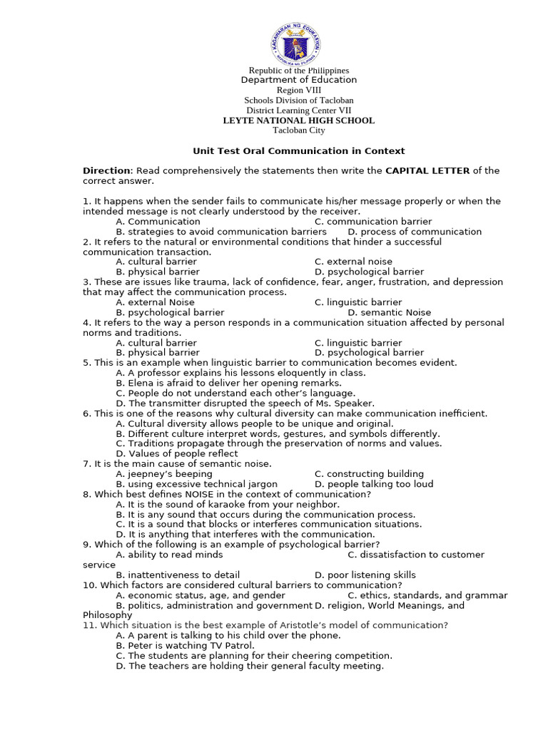 Summative Test in Oral Comm. | PDF | Communication | Human Communication