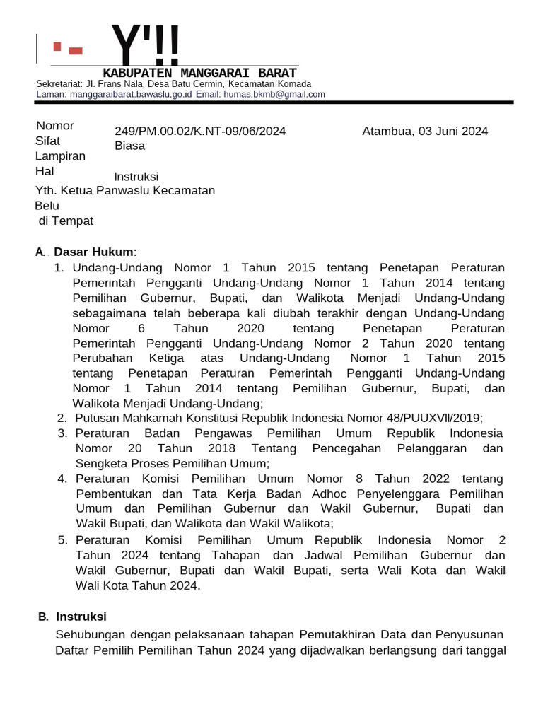 Instruksi Ke Panwascam | PDF