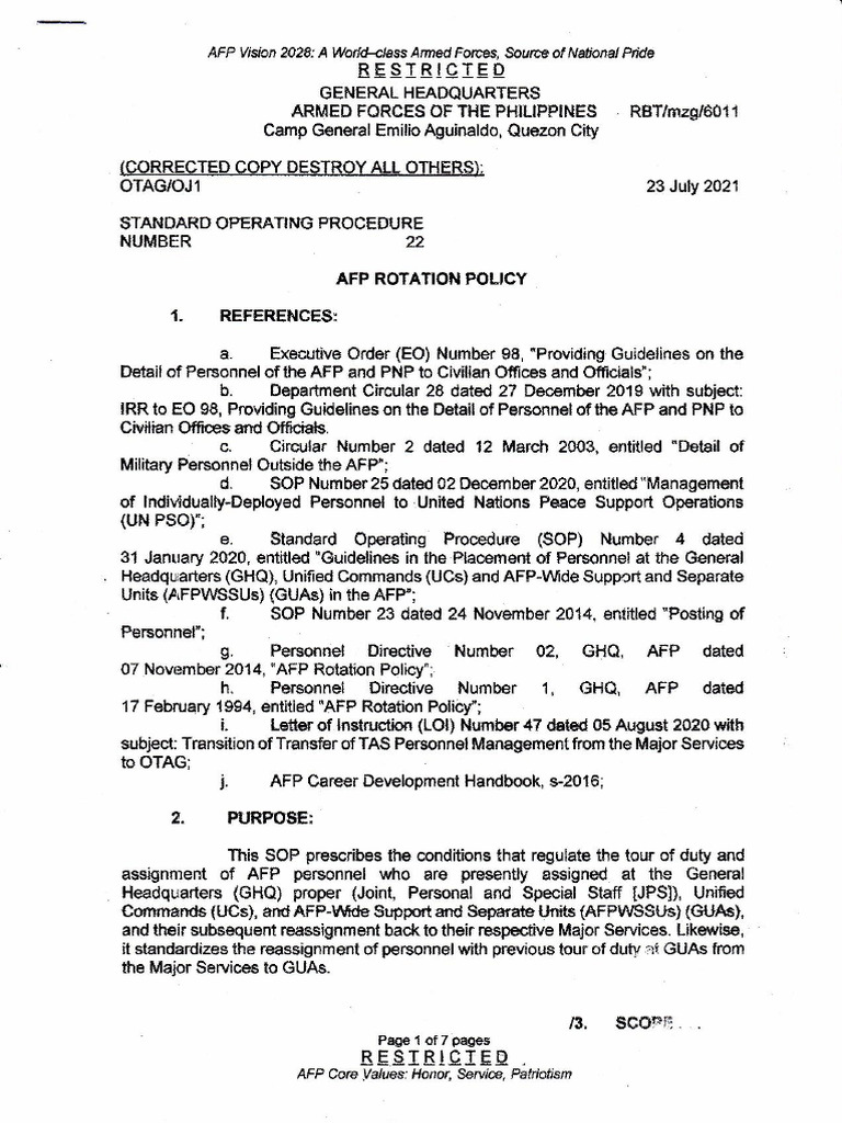 AFP SOP 22: Duty Tour Regulations | PDF | Non Commissioned Officer ...