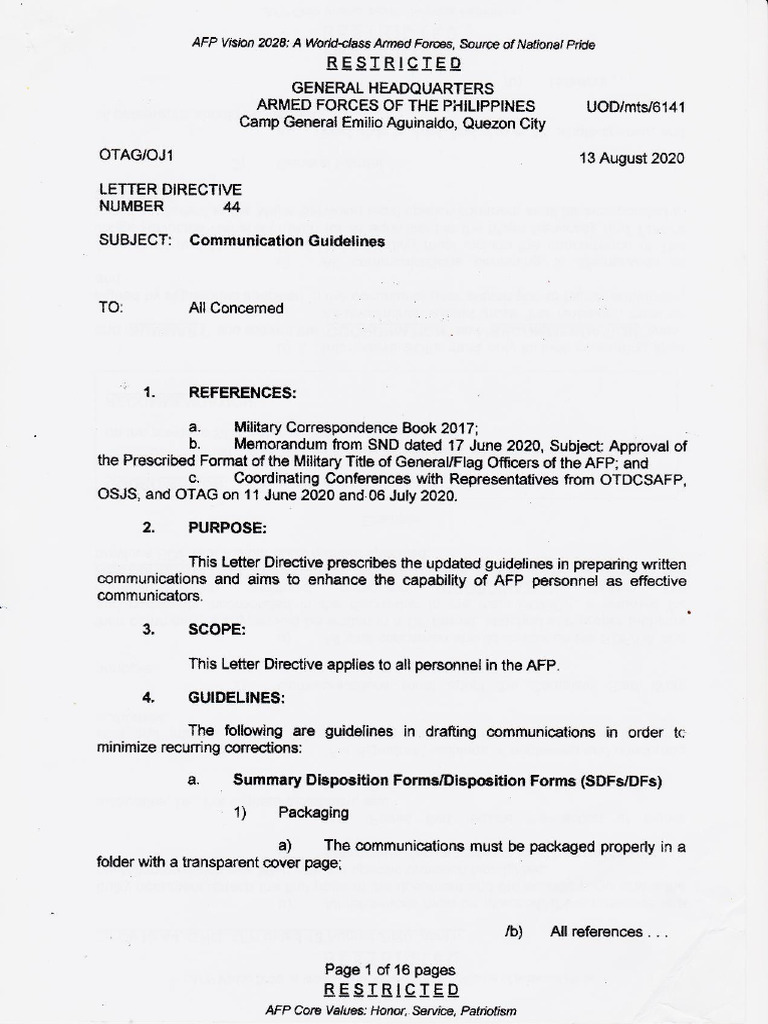 AFP Communication Guidelines Directive | PDF | Lieutenant Colonel ...