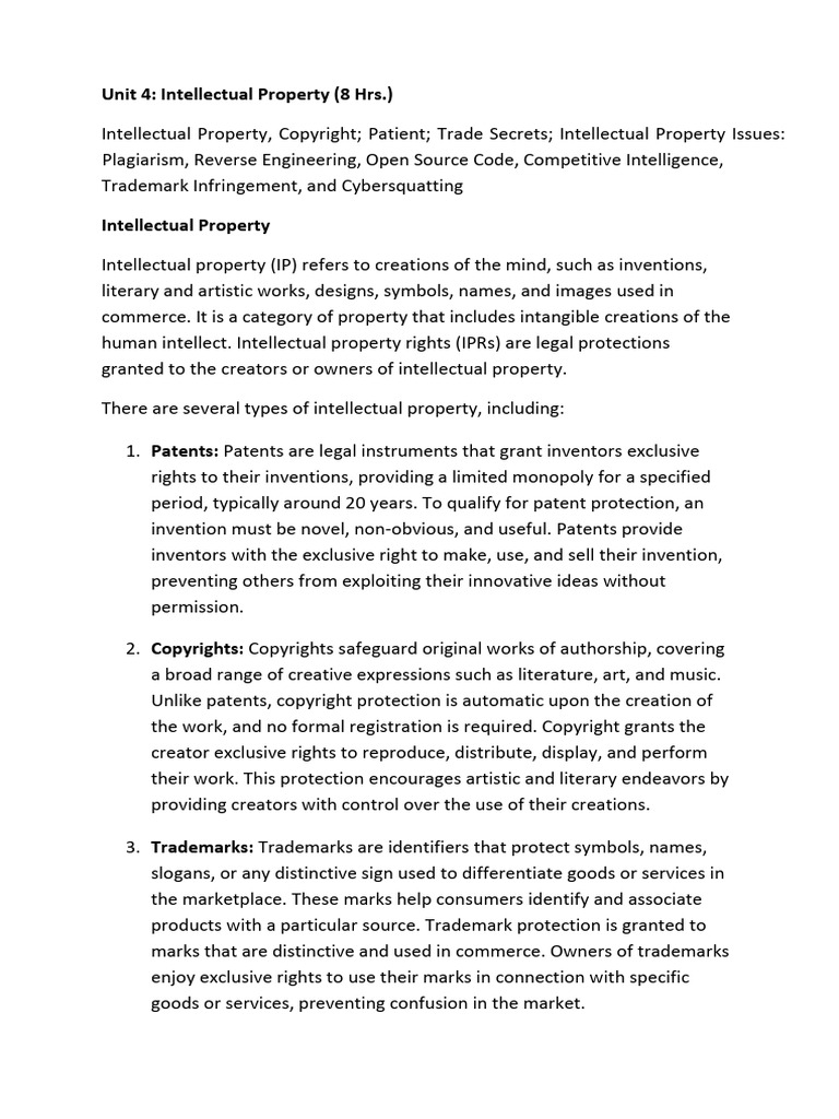 4 Intellectual Property Pdf Copyright Trademark