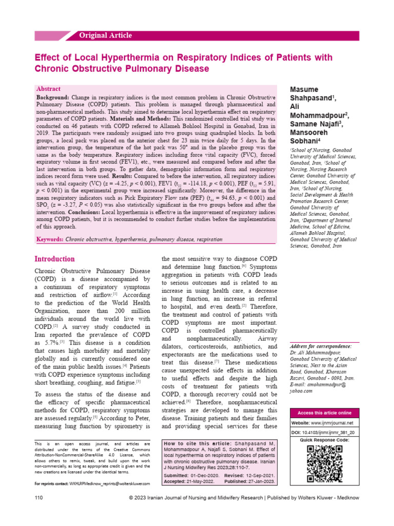 Effect of Local Hyperthermia On Respiratory.16 | PDF | Chronic ...