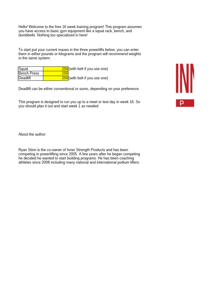 16-Week Powerlifting Training Plan | PDF | Physical Exercise | Physical ...