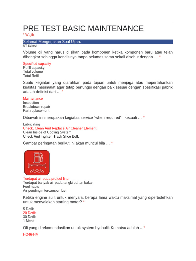 Pemeliharaan Dasar Alat Berat Komatsu | PDF | Teknologi & Rekayasa