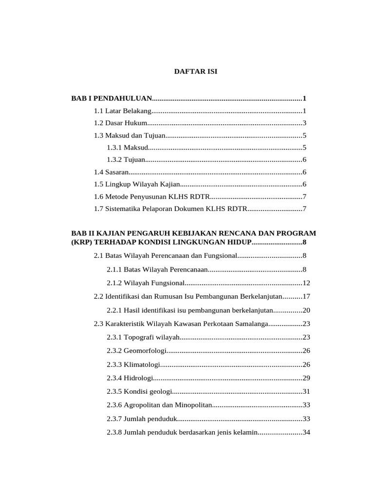 Analisis KLHS RDTR Kawasan Samalanga | PDF