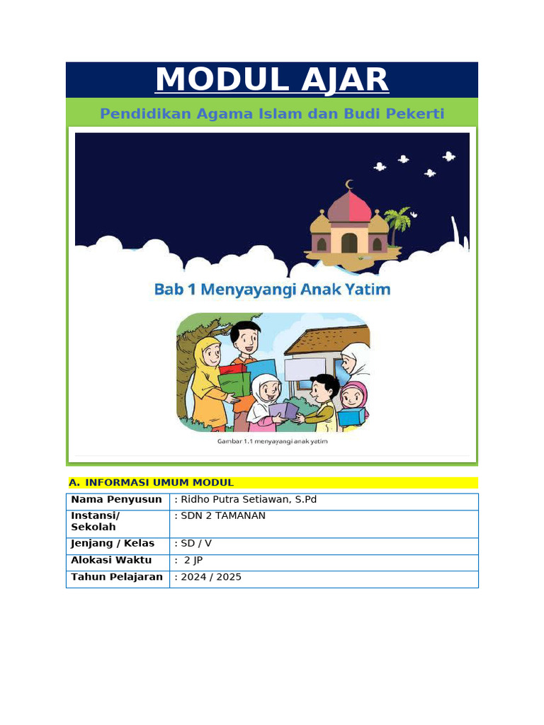 Modul Ajar PAI Kelas 5 SD Semester 1 | PDF