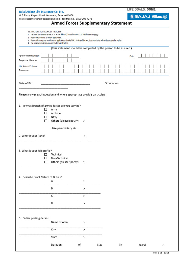 Armed Forces Insurance Supplement Form | PDF