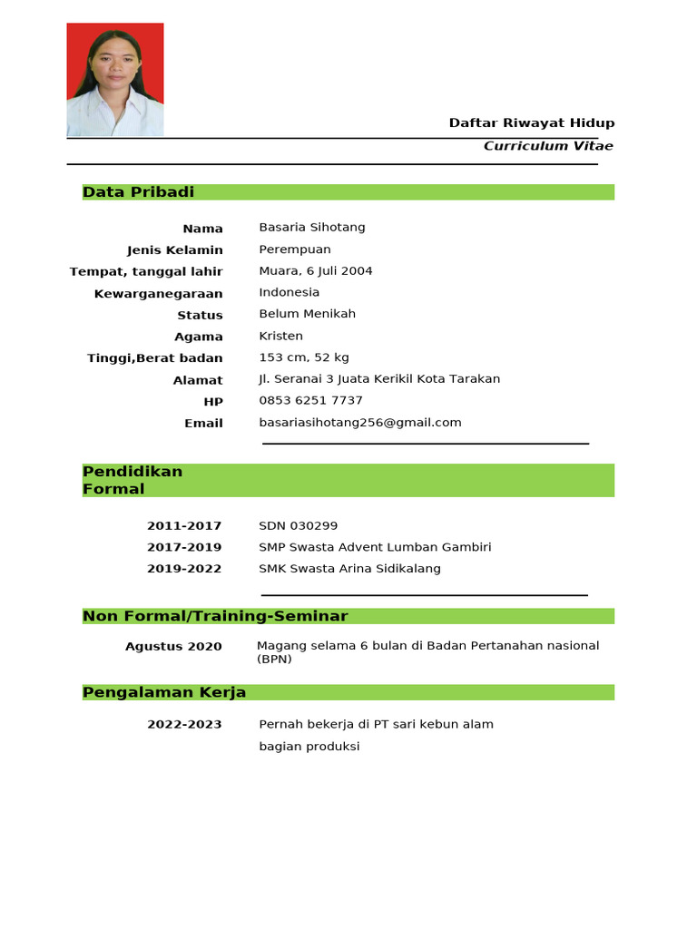 CV Basaria Sihotang: Profil Lengkap | PDF