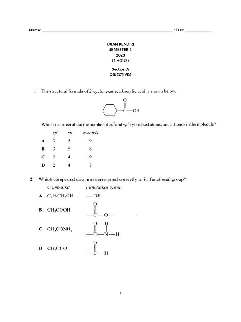 STPM 2023 Chemistry Self-Assessment Exam | PDF