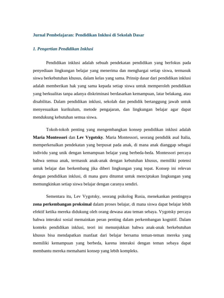 Jurnal Pembelajaran Pendidikan Inklusi Di Sekolah Dasar | PDF | Karier ...