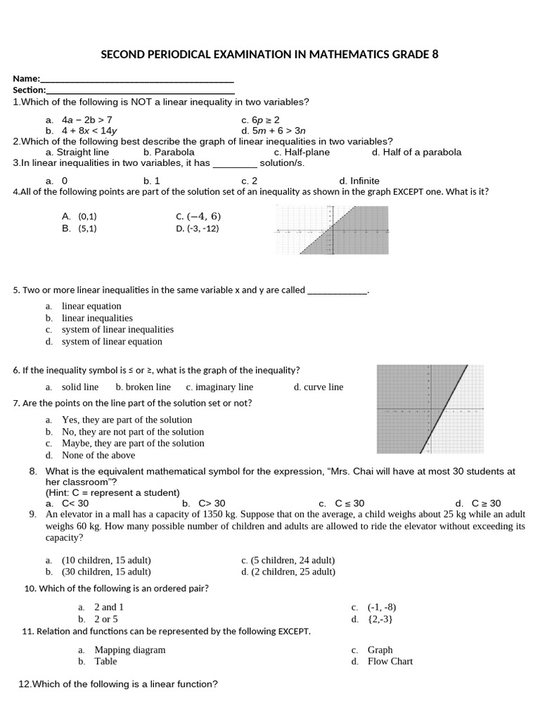 Grade 8 Math 2nd Periodical Exam | PDF | Function (Mathematics ...