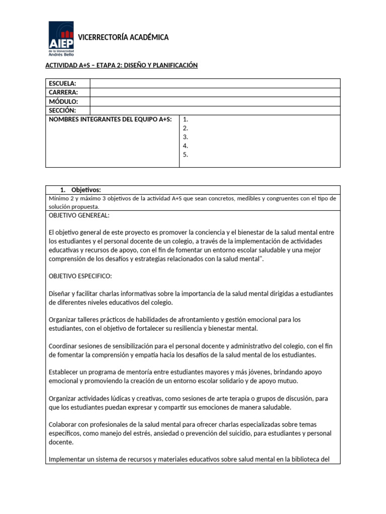 Planificación de Actividades de Salud Mental | PDF | Salud mental | Las ...