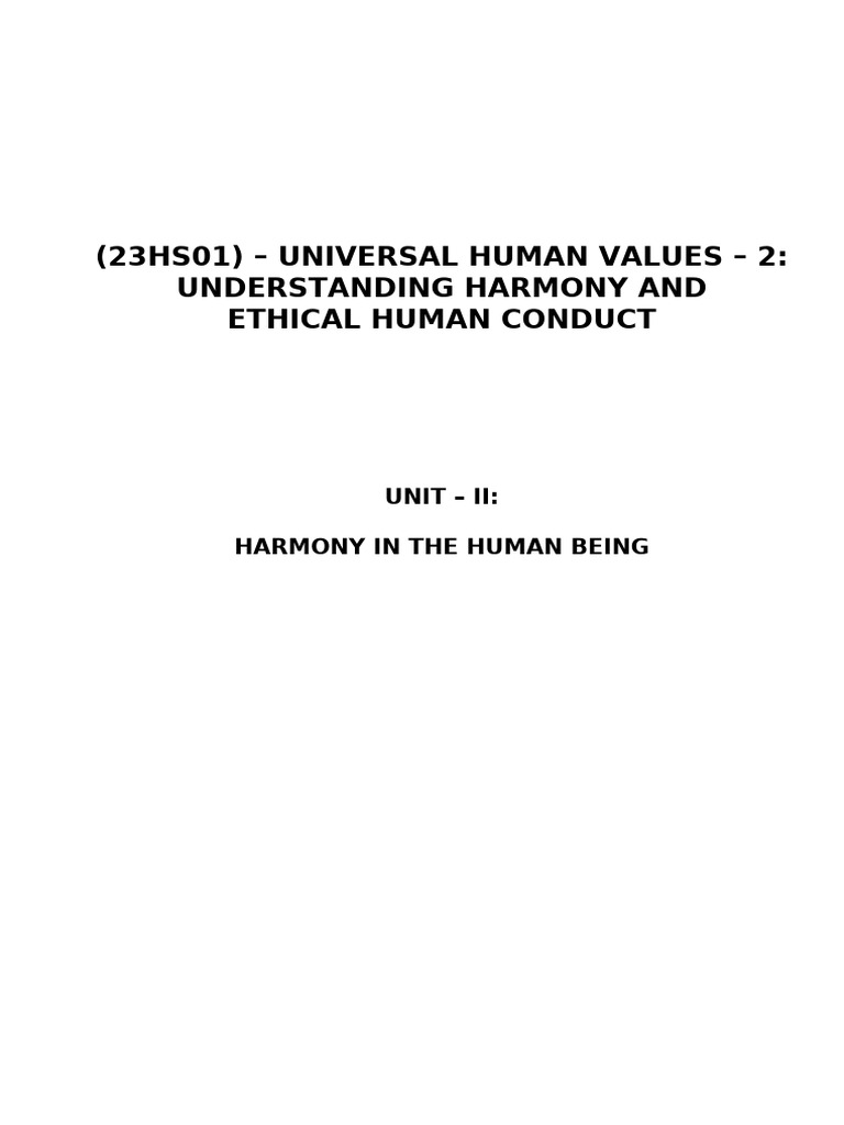 UHV Unit 2: Harmony in Human Being | PDF | Knowledge | Happiness