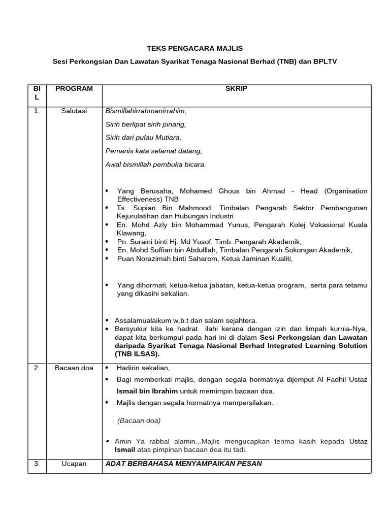 Teks Emcee TNB Ilsas | PDF | Karier & Perkembangan