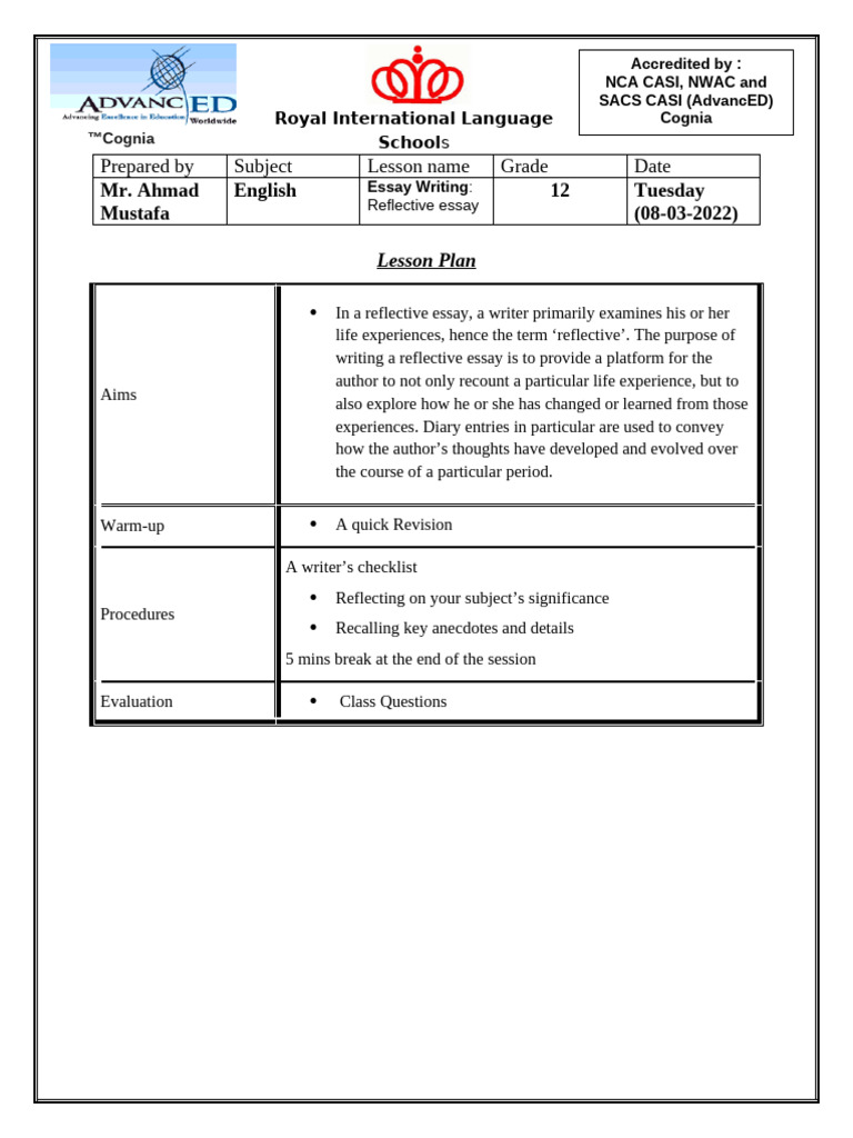 Reflective Essay Lesson 1 Week 5 | PDF