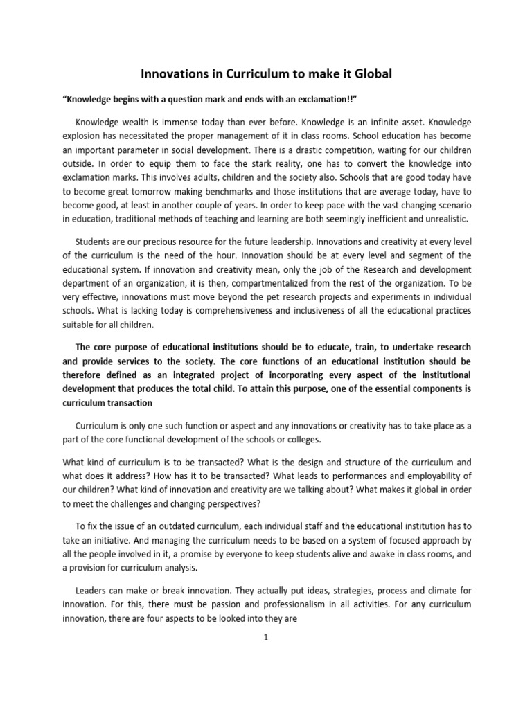 Global Curriculum Innovations in Education | PDF | Curriculum | Learning
