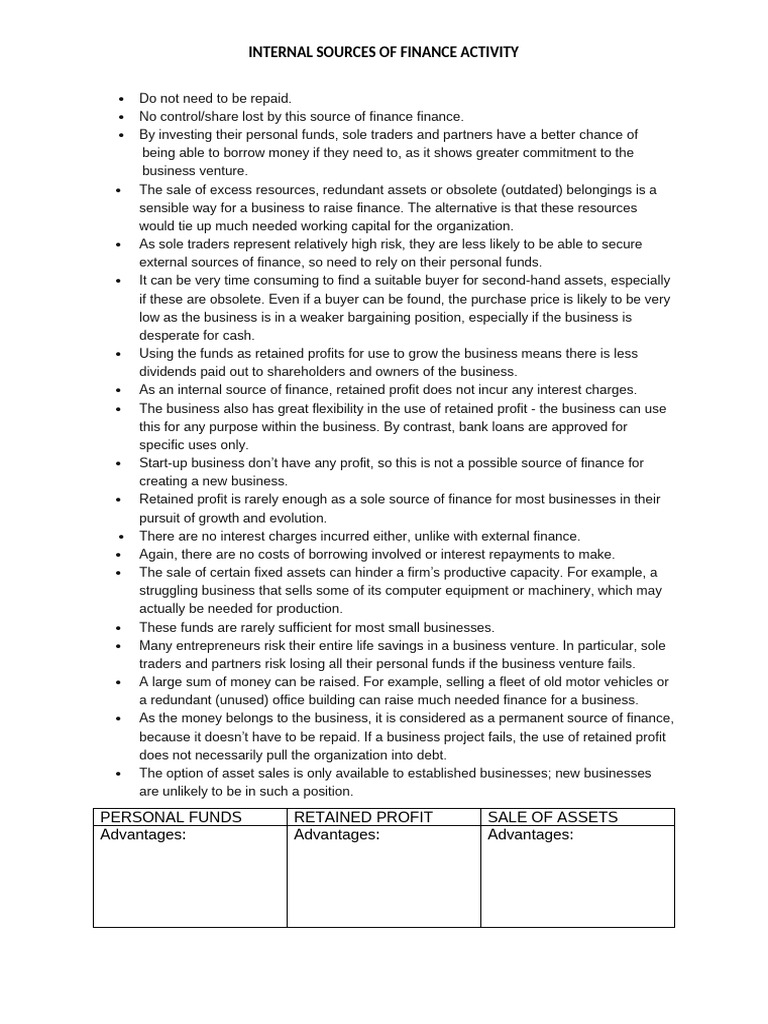 Internal Finance Sources Explained | PDF | Interest | Profit (Economics)